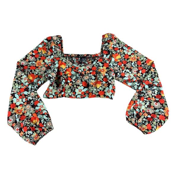 Vero Moda Saga Sweetheart Neck Crop Top Size XS Long-Sleeve Blouse Floral - Picture 11 of 12